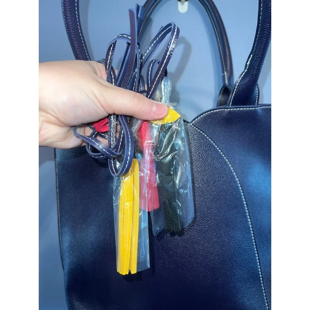 Mellow World Navy Blue/Purple Vegan Leather Tote‎ Purse W Multi Colored Tassels